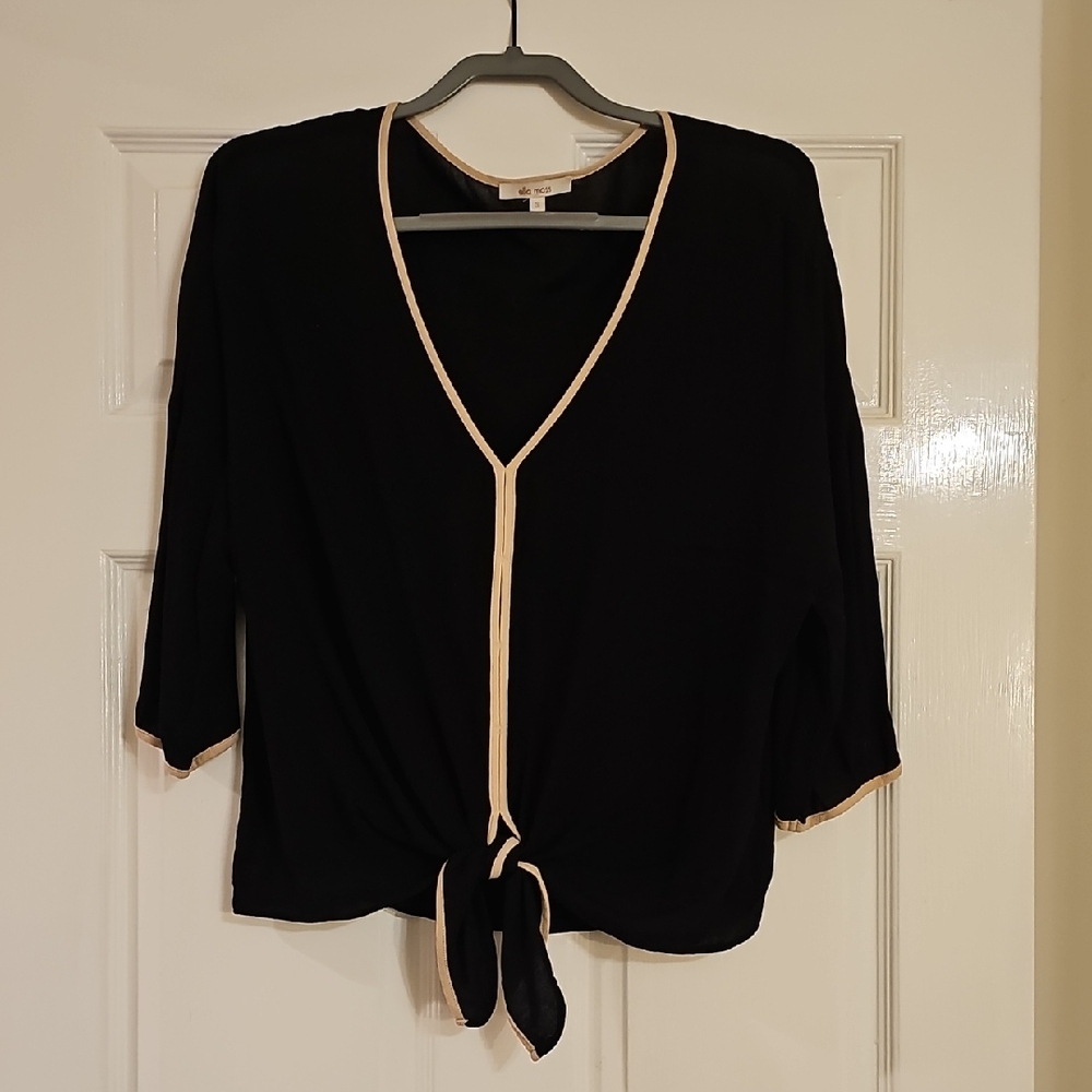 Ella Moss Black Blouse with Cream Trim